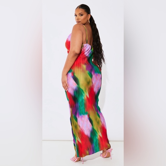 Plus Multi Printed Plisse Cowl Neck Maxi Dress - Picture 2 of 3